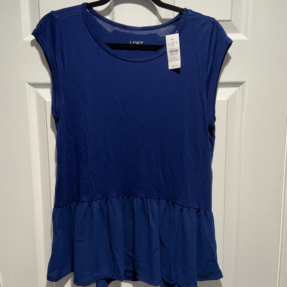 Loft Mixed Media Blue Peplum Sleeveless Top - New With Tags
